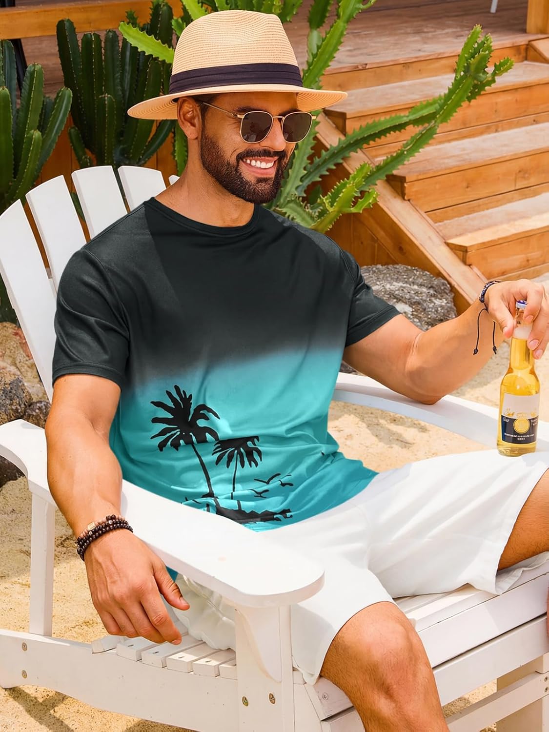 Liam majica za muškarce – majica s palmama u degradé stilu, vintage plaža i casual stil