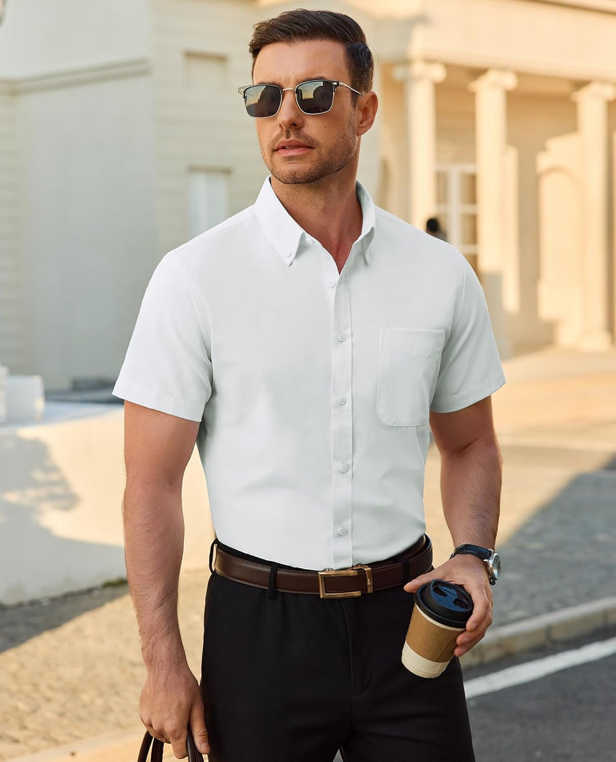 Nardo Camisa Hombre – Camisa Oxford de Manga Corta, Sin Arrugas y Casual Chic