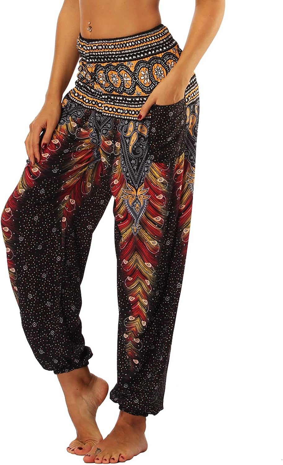 Maya Pantalón Harem Mujer Bohemia – Pantalón Aladino con Cintura Fruncida y Bolsillos