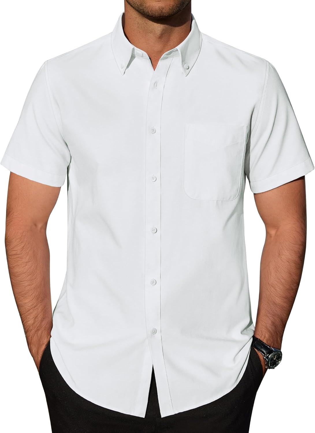 Nardo Camisa Hombre – Camisa Oxford de Manga Corta, Sin Arrugas y Casual Chic