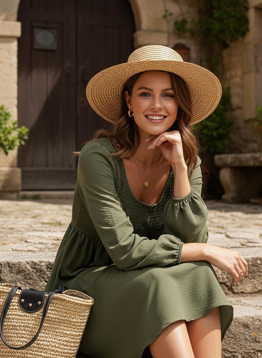 Sophie Damen Midikleid Chiffon – Rundhals, Lange Ärmel, A-Linien Schnitt