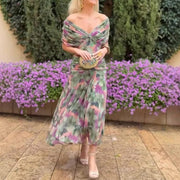 Olivia Robe Femme – Robe Cocktail Fleurie Épaules Dénudées Taille Haute Élégante