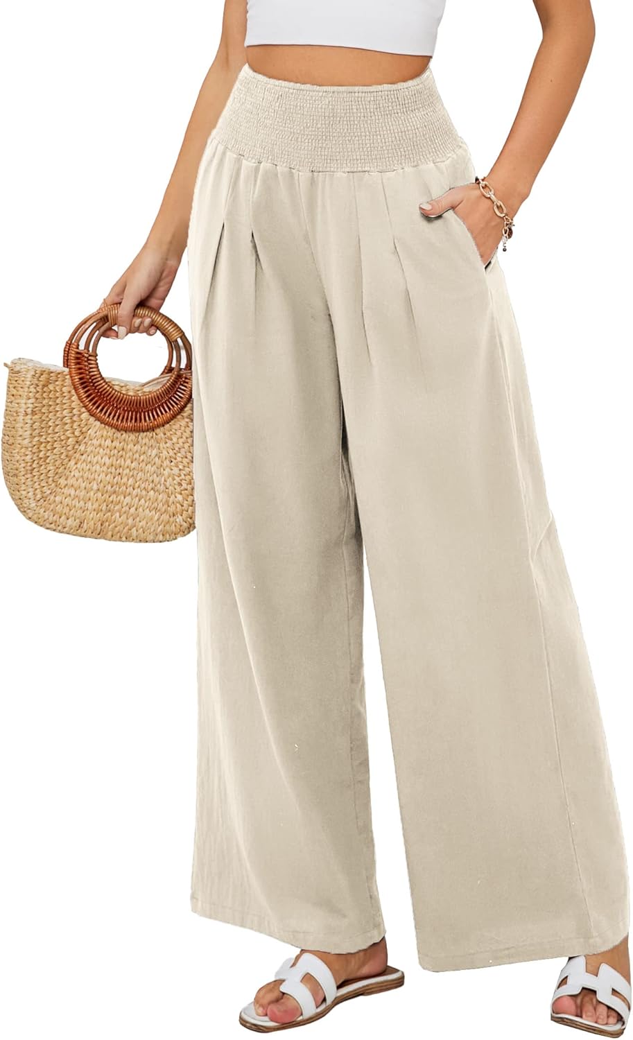 Noémie Pantalone Palazzo Donna in Lino – Pantalone Largo a Vita Alta con Tasche