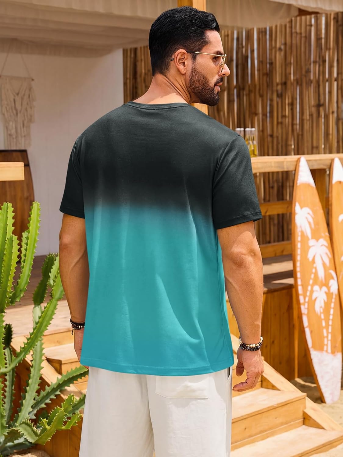 Liam majica za muškarce – majica s palmama u degradé stilu, vintage plaža i casual stil
