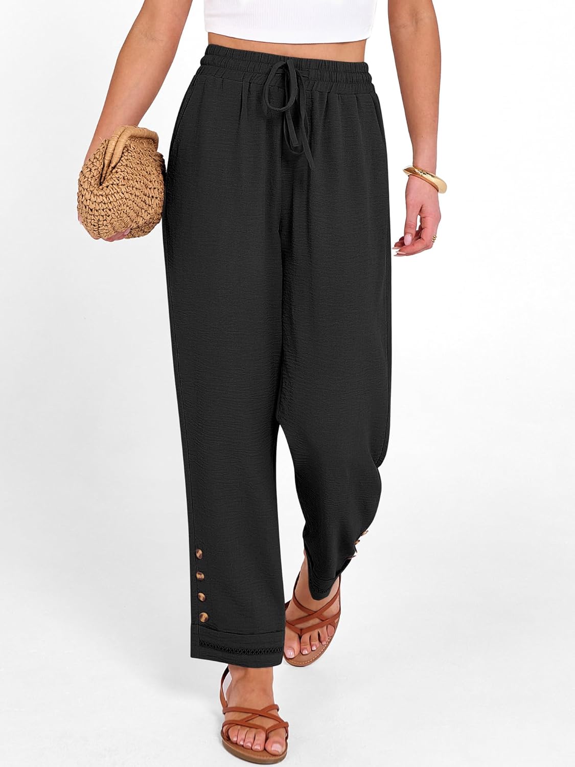 Cianne Damenhose Capri – Fließender Schnitt, Elastischer Bund mit Kordel, Casual, Sommer, Schick