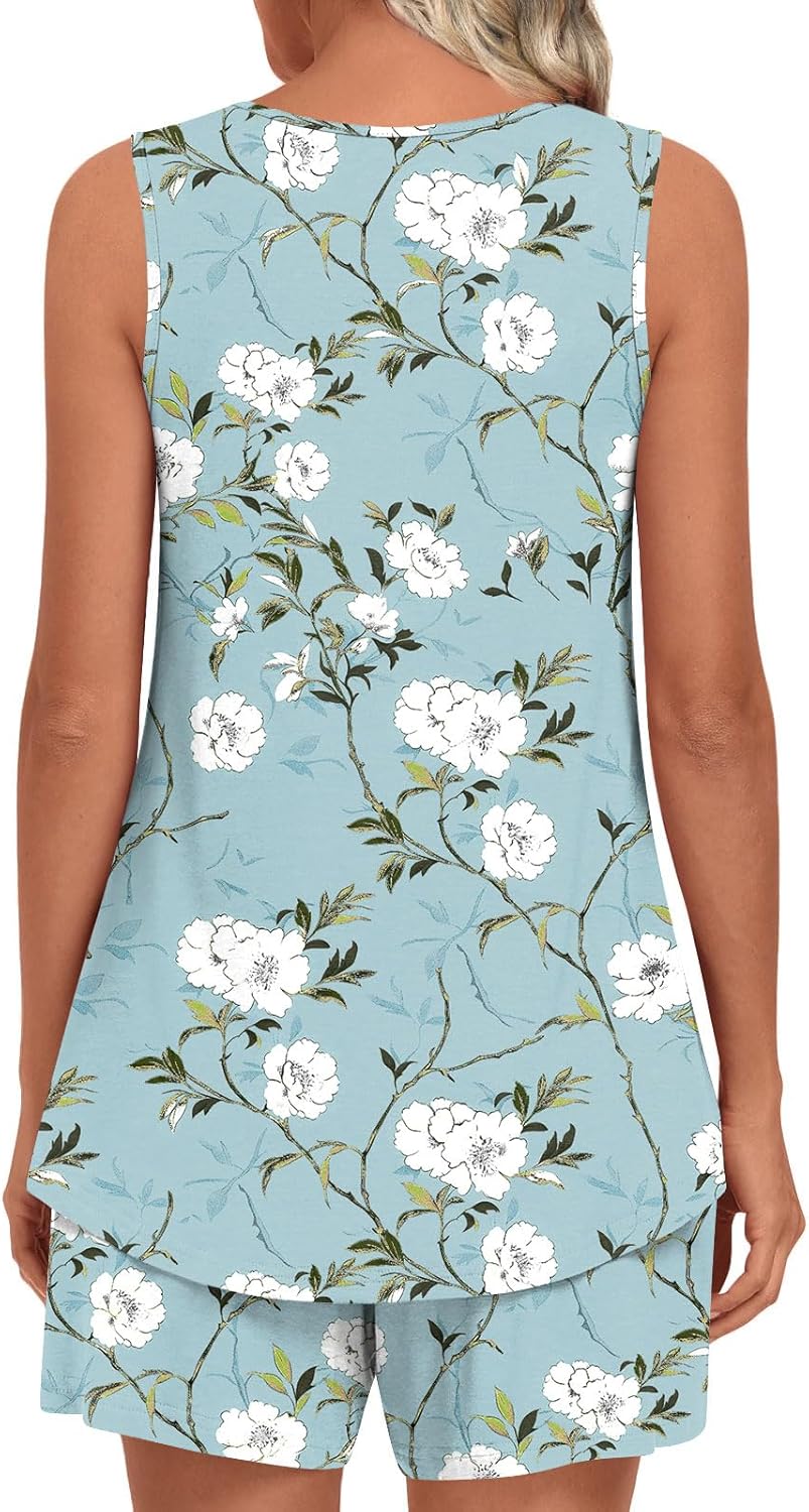 Mirella Damenpyjama, 2-teilig – Tanktop mit eckigem Ausschnitt und fließende Shorts mit Taschen
