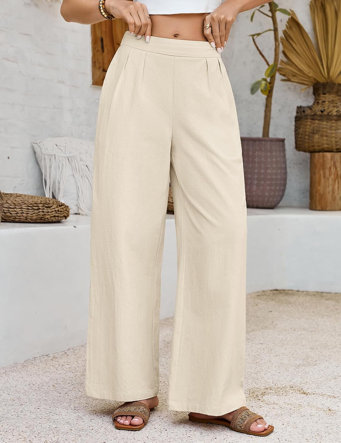 Pantalón fluido de mujer Garance 100 % algodón – Pantalón ancho con cintura elástica y bolsillos