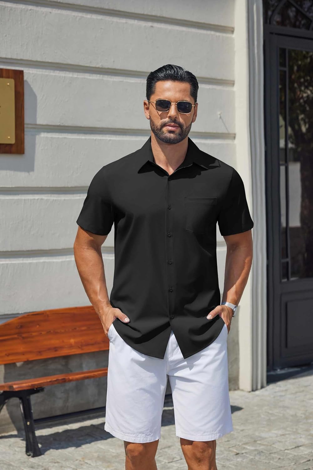 Hulyo Camicia Uomo – Camicia Stretch Maniche Corte, Con Bottoni e Stile Casual Chic