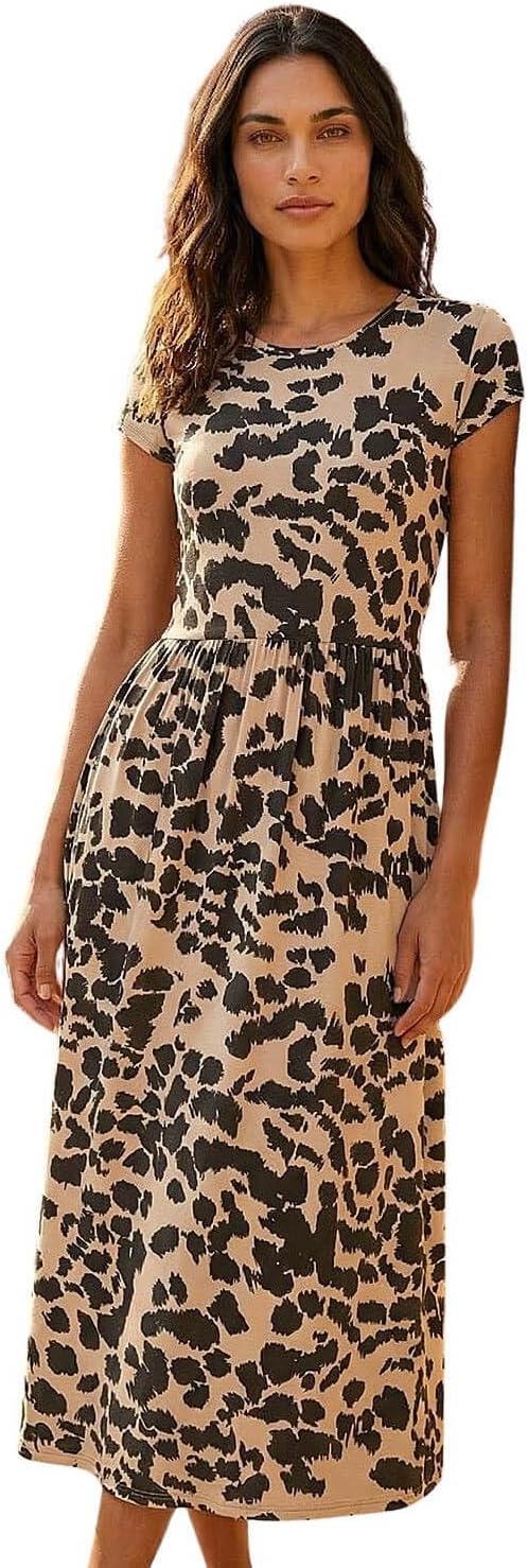 Camille Robe Midi Femme – Robe Jersey Élastique Taille Haute Poches Été Chic