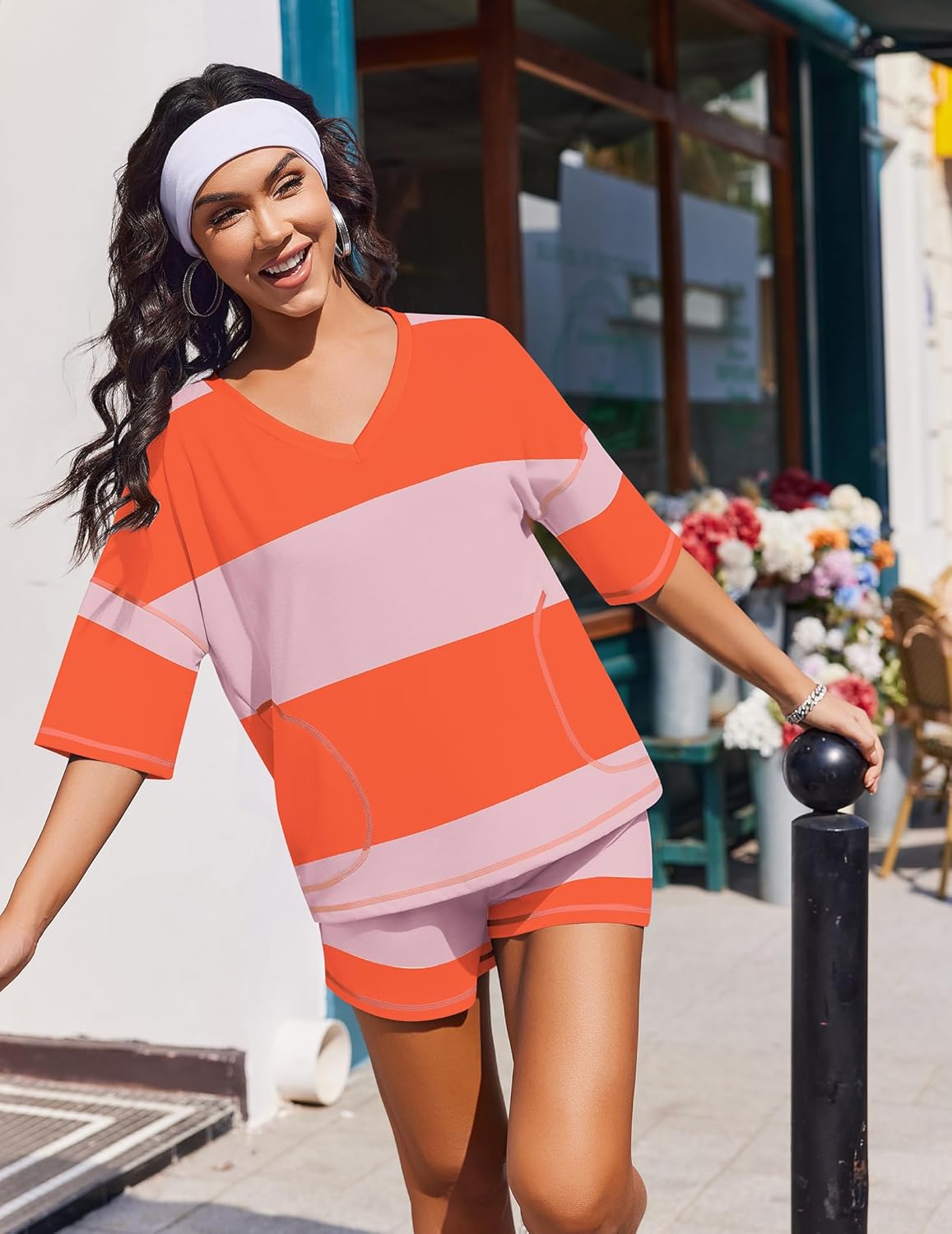 Conjunto de Verano para Mujer Grace – Camisa de Rayas Oversize y Short Casual Lounge