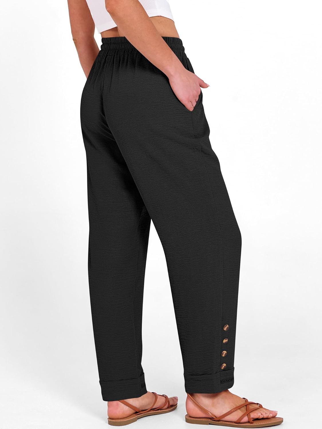 Cianne Damenhose Capri – Fließender Schnitt, Elastischer Bund mit Kordel, Casual, Sommer, Schick