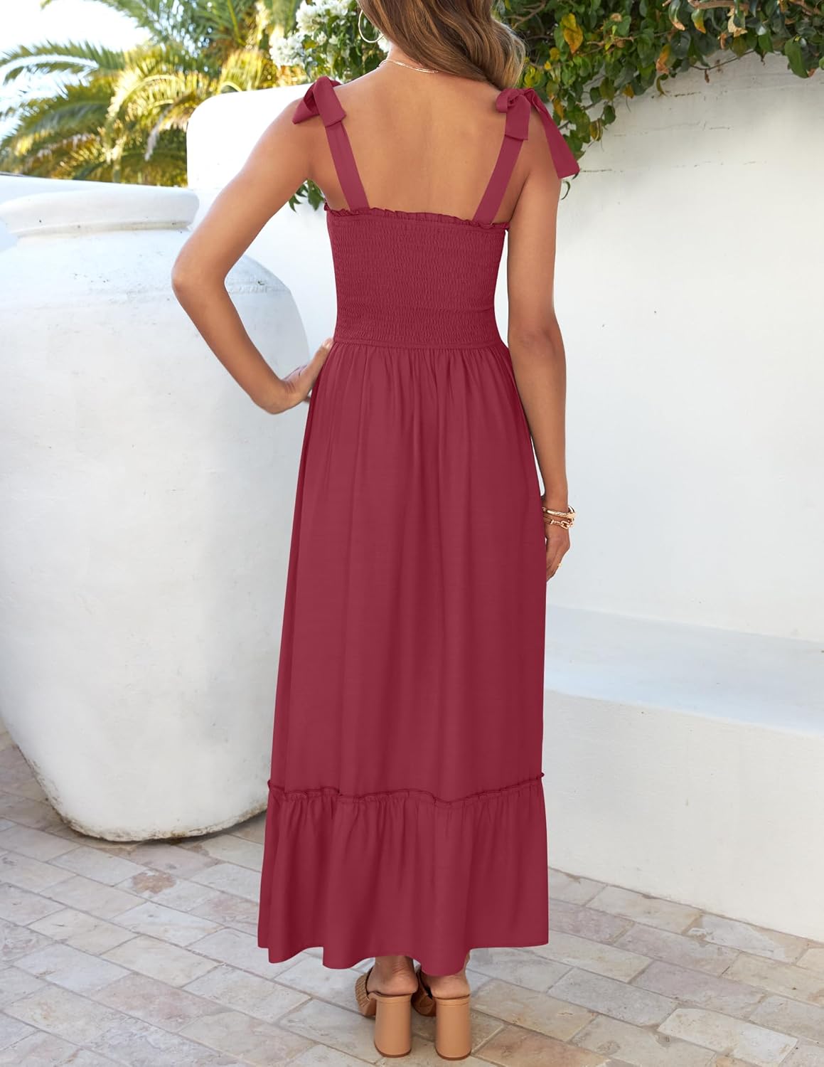 Léa bohemien maxi jurk dames – lange jurk met bandjes, vierkante hals en volant, zomer, elegant