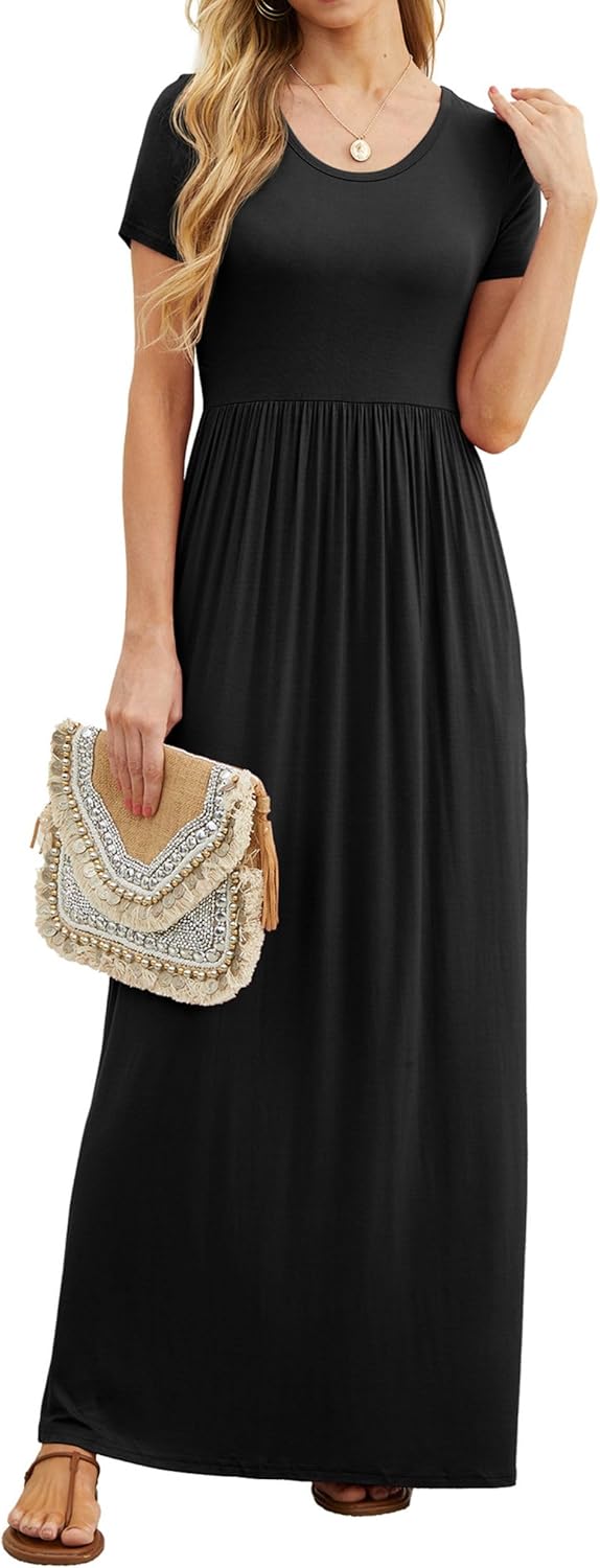 Vestido Longo Amélie para Mulher – Vestido Maxi Fluido com Mangas Curtas e Bolsos