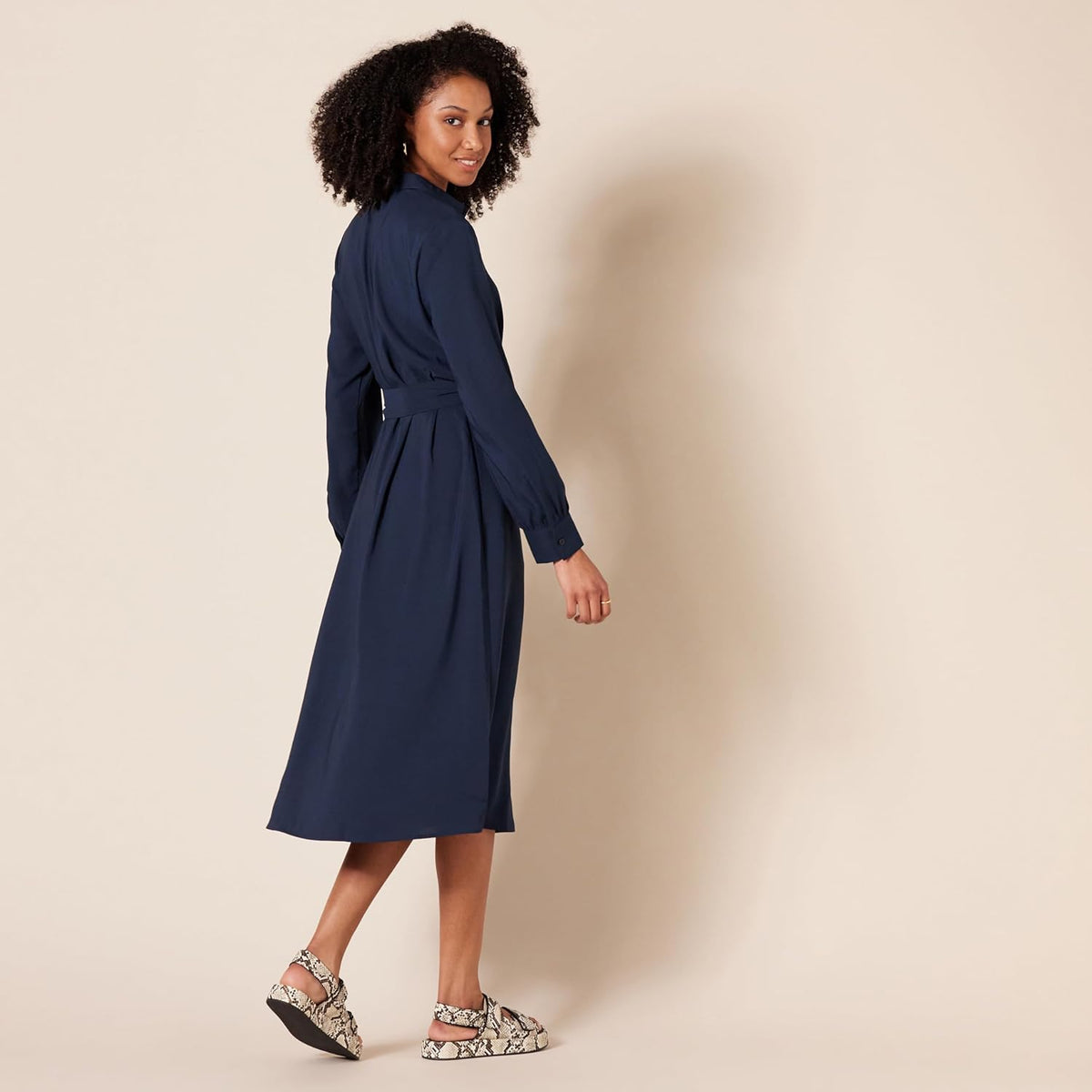 Sophie Women's Midi Shirt Dress – Classic Collar, Long Sleeves, Elegant Belt