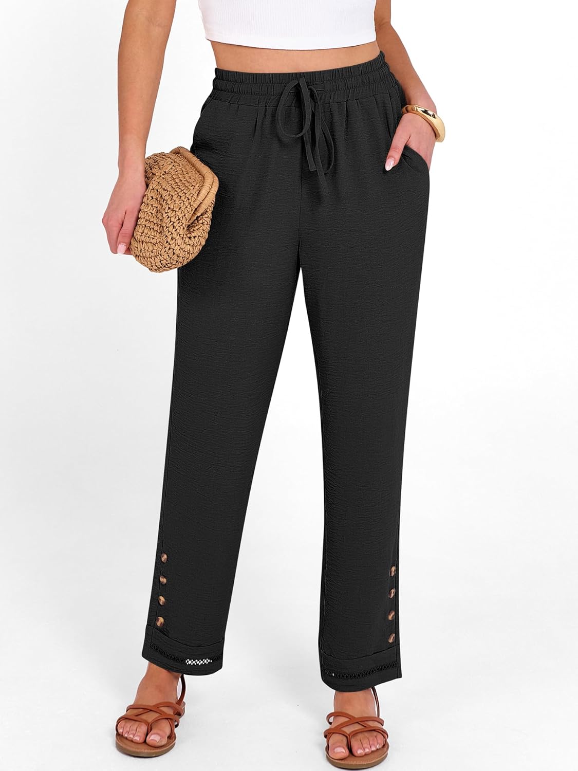 Cianne Damenhose Capri – Fließender Schnitt, Elastischer Bund mit Kordel, Casual, Sommer, Schick