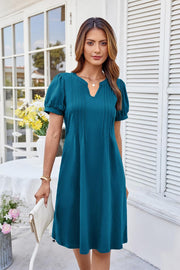 Camille Midi A-Line Dress – Elegant Cotton Henley Collar Dress with Pockets for Women