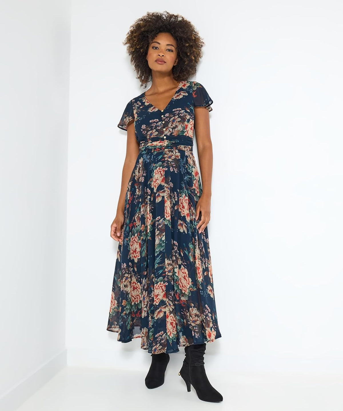 Sophie Abito Donna Floreale – Abito Georgette Scollo a V Maniche Corte Elegante Estate