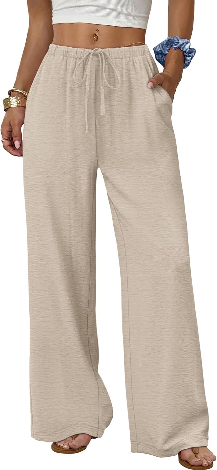 Zoé Pantalón Mujer – Pantalón Palazzo Ancho Cintura Elástica y Bolsillos Verano