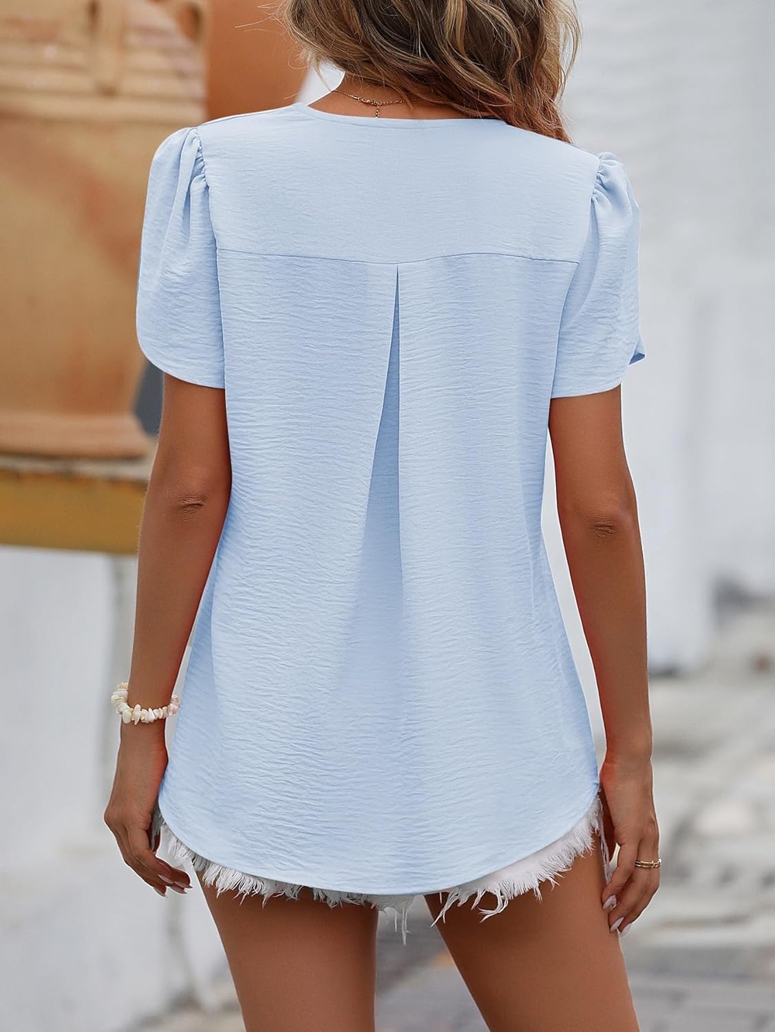 Princess Bluse Damen Chiffon – Fließendes Top V-Ausschnitt Kurzarm Elegant Sommer