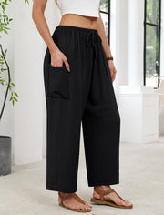 Maja Damenhose – Palazzo weit, fließend, elastischer Bund & Taschen Sommer