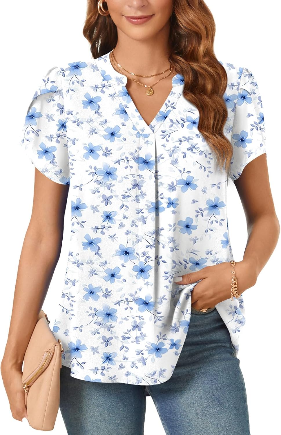 Aurélie Bluse Damen – Elegantes Chiffonoberteil mit V-Ausschnitt und Tulpenärmeln