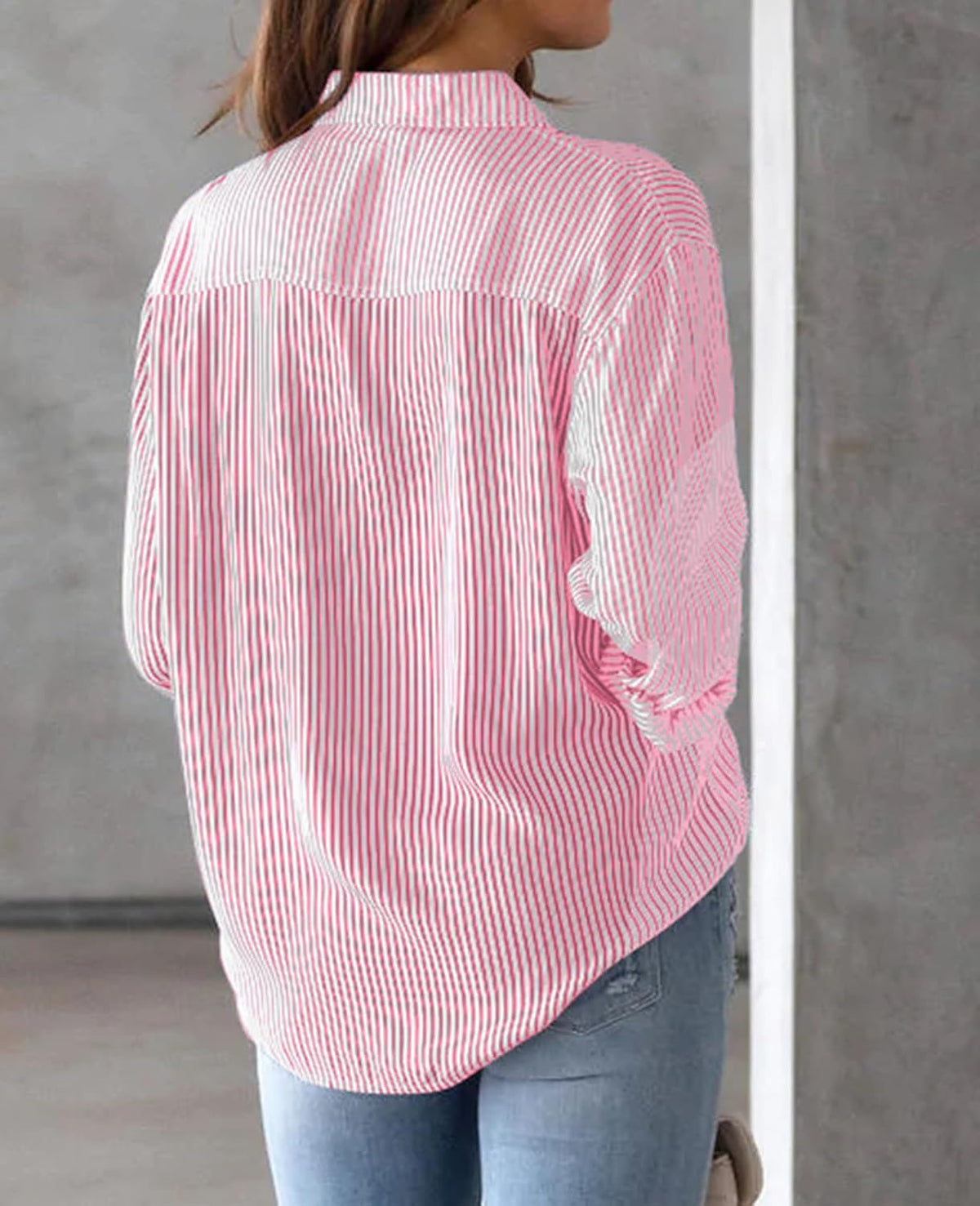 Julie Camisa Mulher às Riscas – Blusa de Algodão com Gola em V e Botões Elegante Casual