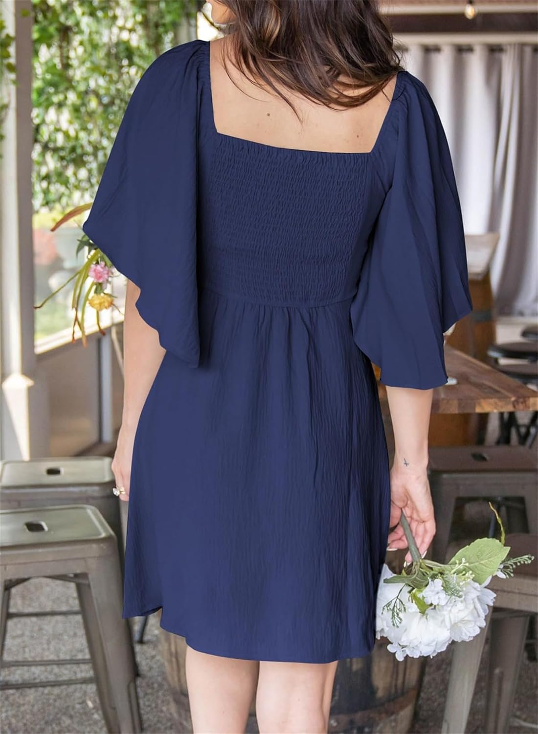 Chloé jurk dames – mini jurk met V-hals, strik, hoge taille, volant, elegant, zomer