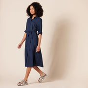 Sophie Women's Midi Shirt Dress – Classic Collar, Long Sleeves, Elegant Belt