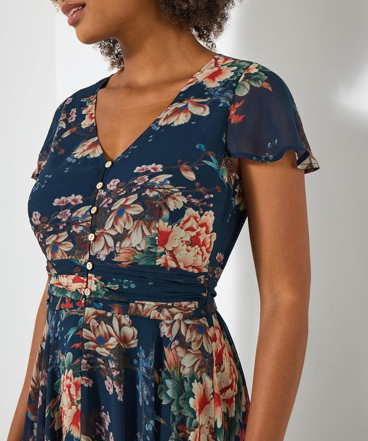 Sophie Abito Donna Floreale – Abito Georgette Scollo a V Maniche Corte Elegante Estate