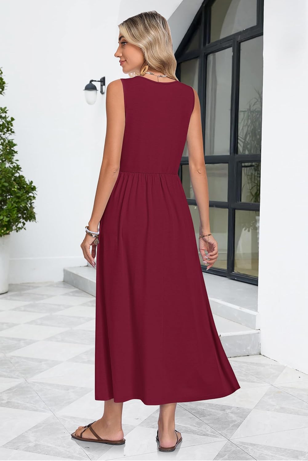 Faye Maxikleid Damen Sommer – Langes Kleid mit V-Ausschnitt, Ärmellos, A-Linie Schnitt und Taschen
