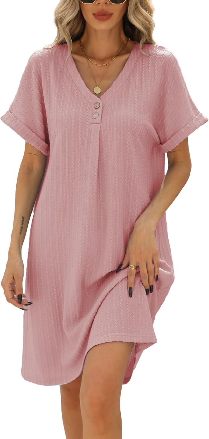 Camille Kurzes Damenkleid – Kleid mit V-Ausschnitt, Knopfleiste, A-Linien-Schnitt, schick für den Sommer