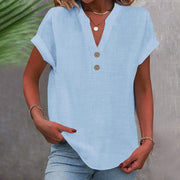 Clara Blouse Femme – Haut Décontracté à Col V et Manches Courtes