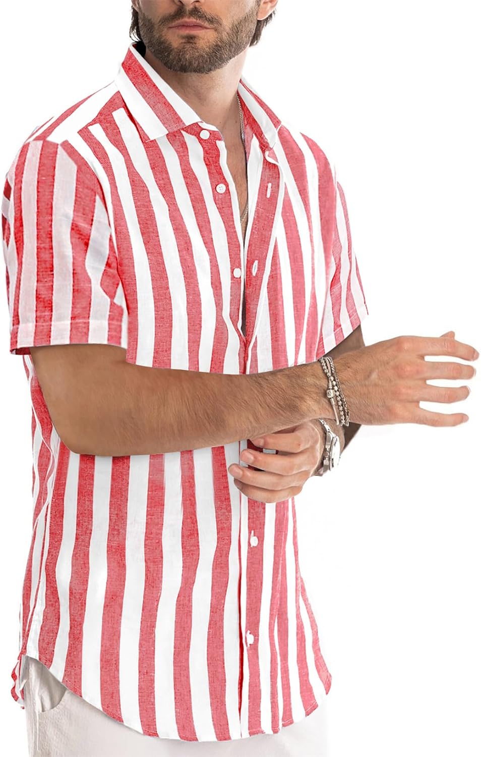Julien Camisa Homem – Camisa às Riscas Manga Curta, Estilo Verão Casual Chic