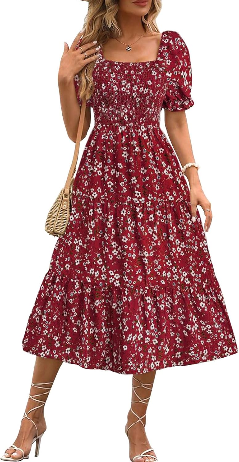 Angeli Damenkleid mit Blumenmuster – Puffärmel, Gebundene Taille, Mini-Schnitt Schick im Sommer