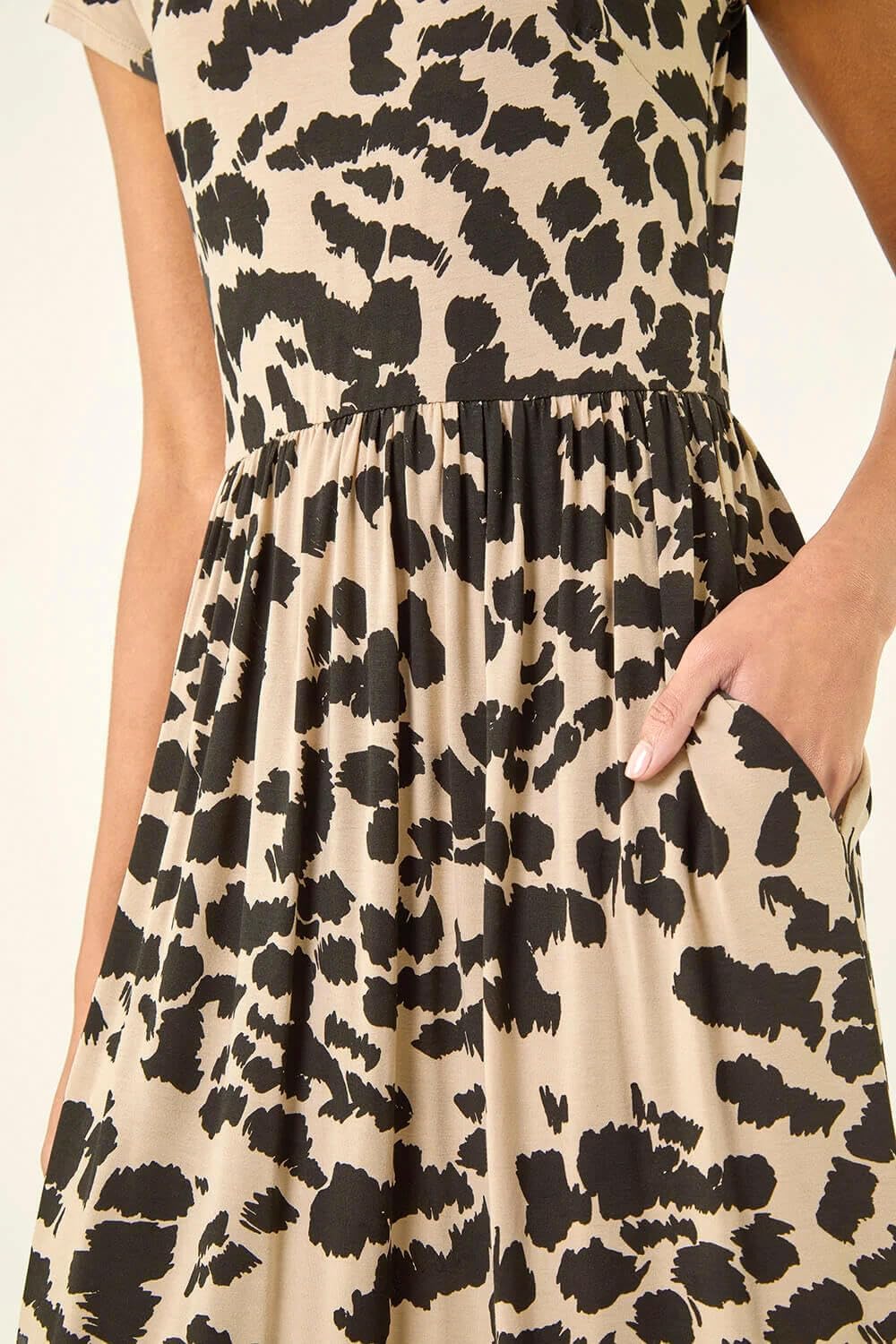 Camille Robe Midi Femme – Robe Jersey Élastique Taille Haute Poches Été Chic