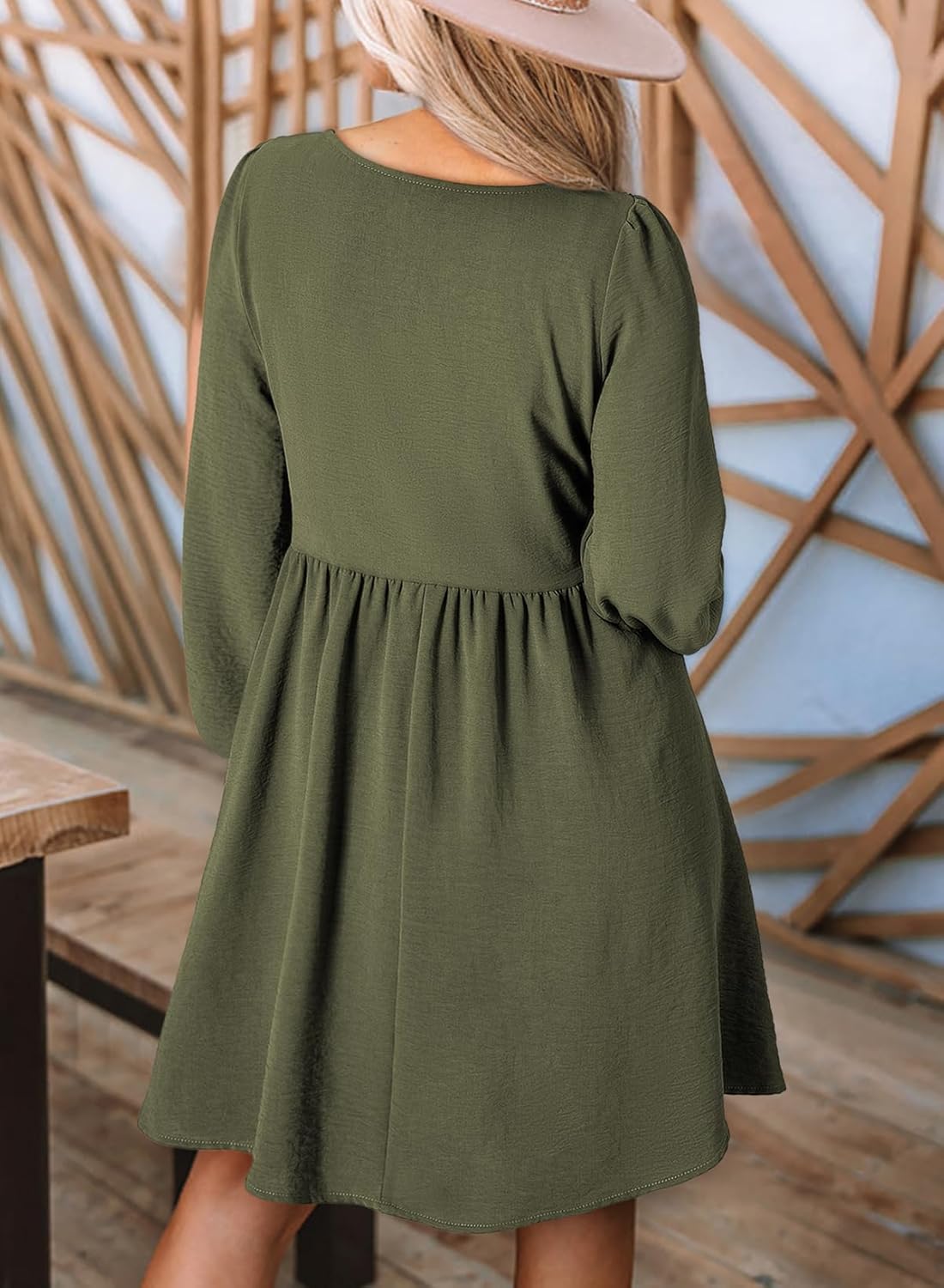 Sophie Damen Midikleid Chiffon – Rundhals, Lange Ärmel, A-Linien Schnitt
