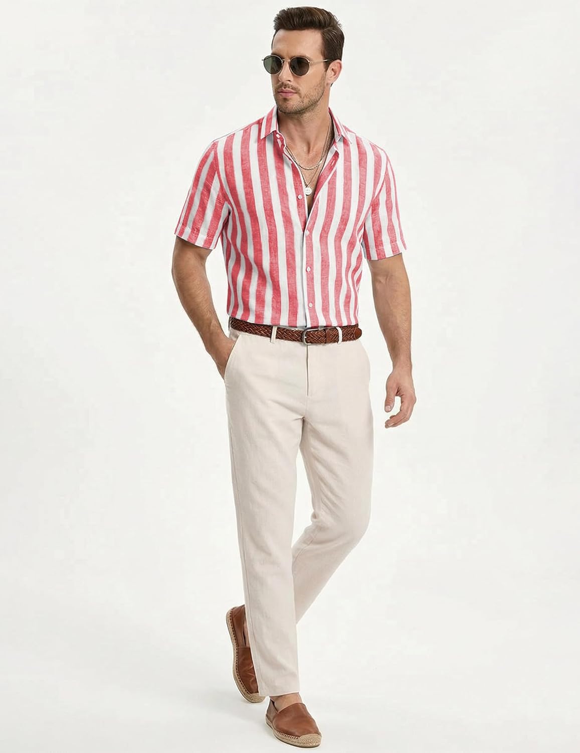 Julien Camisa Homem – Camisa às Riscas Manga Curta, Estilo Verão Casual Chic