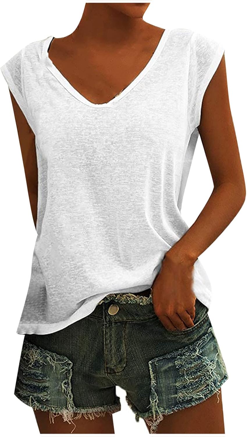 Camille Women's Sleeveless Top – Elegant Cap Sleeve T-Shirt, Flowing Cut, Summer