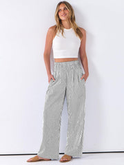 Léah Pantalon Femme – Pantalon Palazzo Rayé Taille Haute & Poches Été
