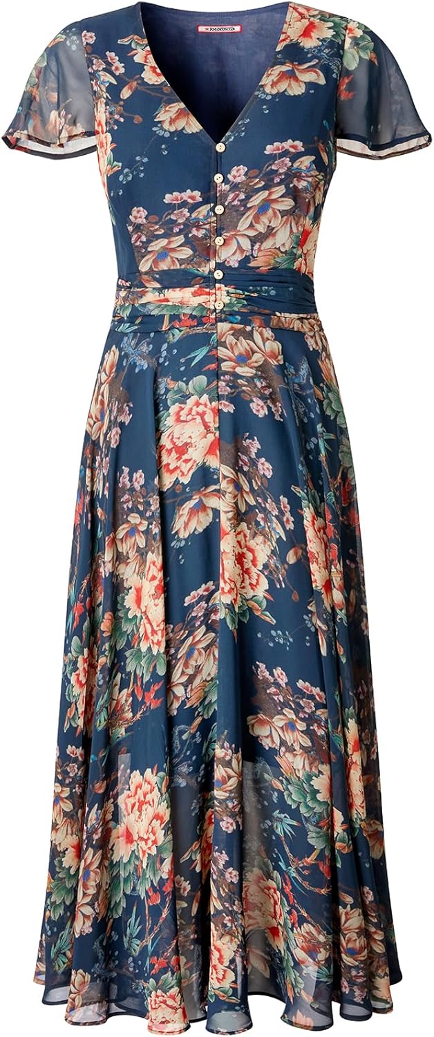 Sophie Abito Donna Floreale – Abito Georgette Scollo a V Maniche Corte Elegante Estate