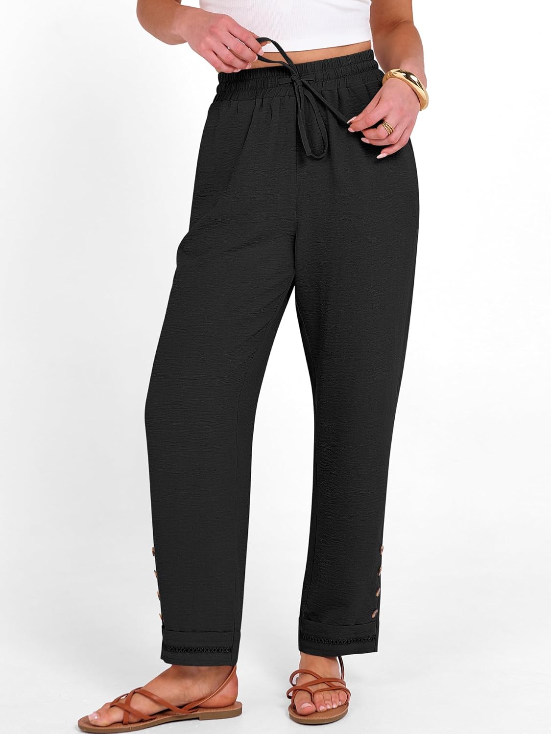 Cianne Damenhose Capri – Fließender Schnitt, Elastischer Bund mit Kordel, Casual, Sommer, Schick