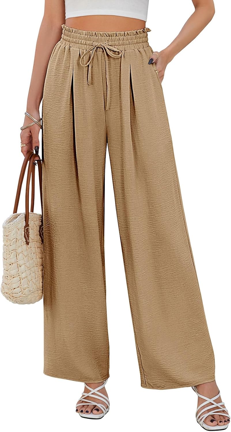 Aliénor Women’s High-Waisted Wide-Leg Trousers – Lightweight, Flowing Trousers with Drawstring and Pockets