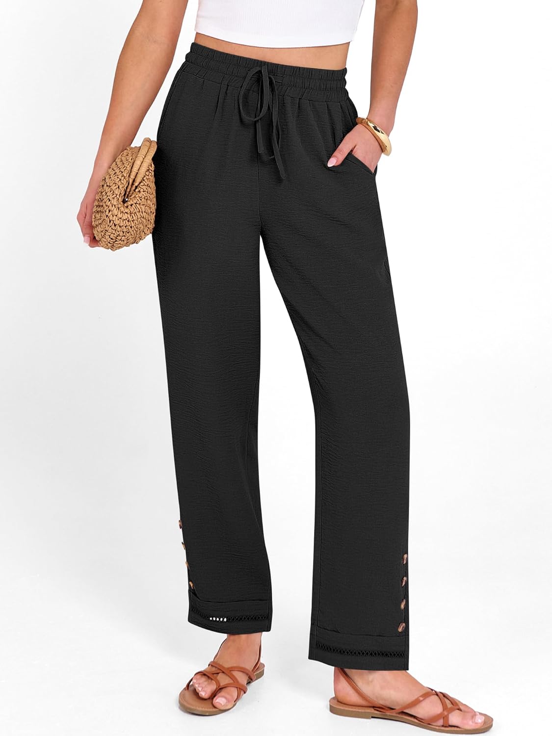 Cianne Damenhose Capri – Fließender Schnitt, Elastischer Bund mit Kordel, Casual, Sommer, Schick