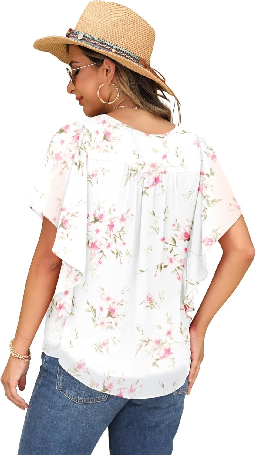 Conchita blouse dames mousseline – ronde hals, vleermuismouwen, elegante ruime pasvorm