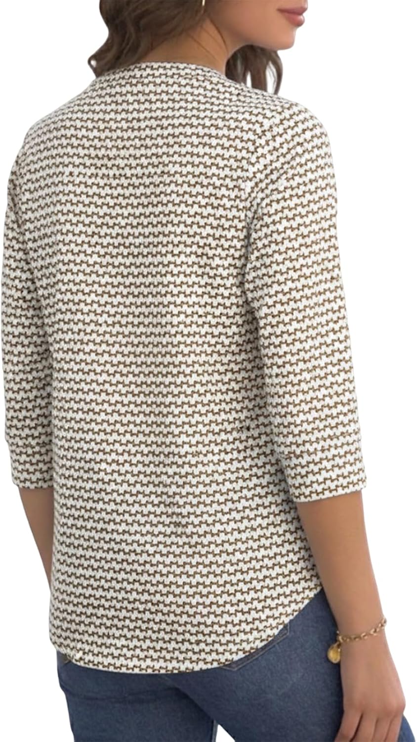 Blessy Damen Bluse V-Ausschnitt – 3/4 Henley-Ärmel, Weite Boho Elegante Passform Sommer