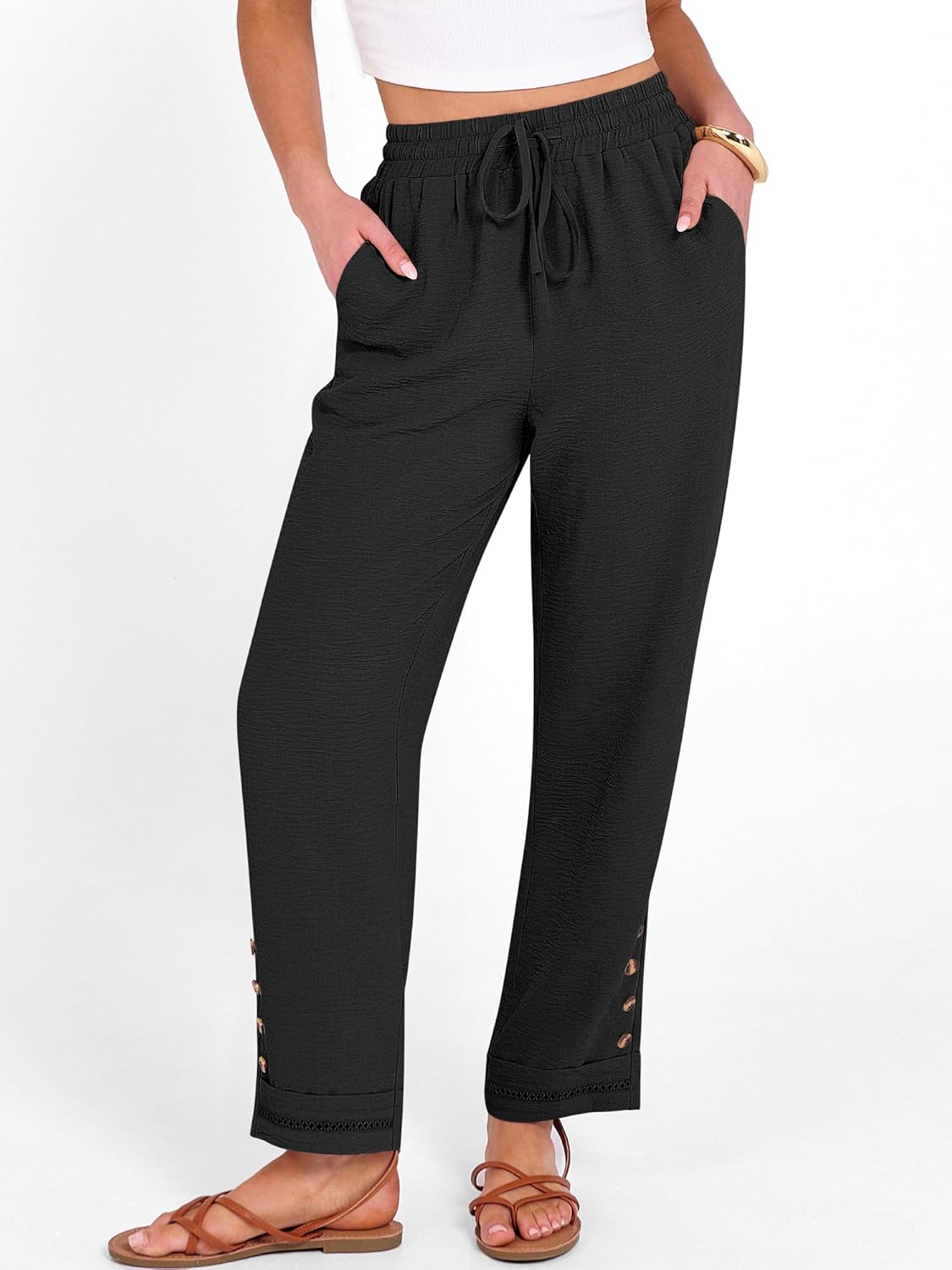 Cianne Damenhose Capri – Fließender Schnitt, Elastischer Bund mit Kordel, Casual, Sommer, Schick