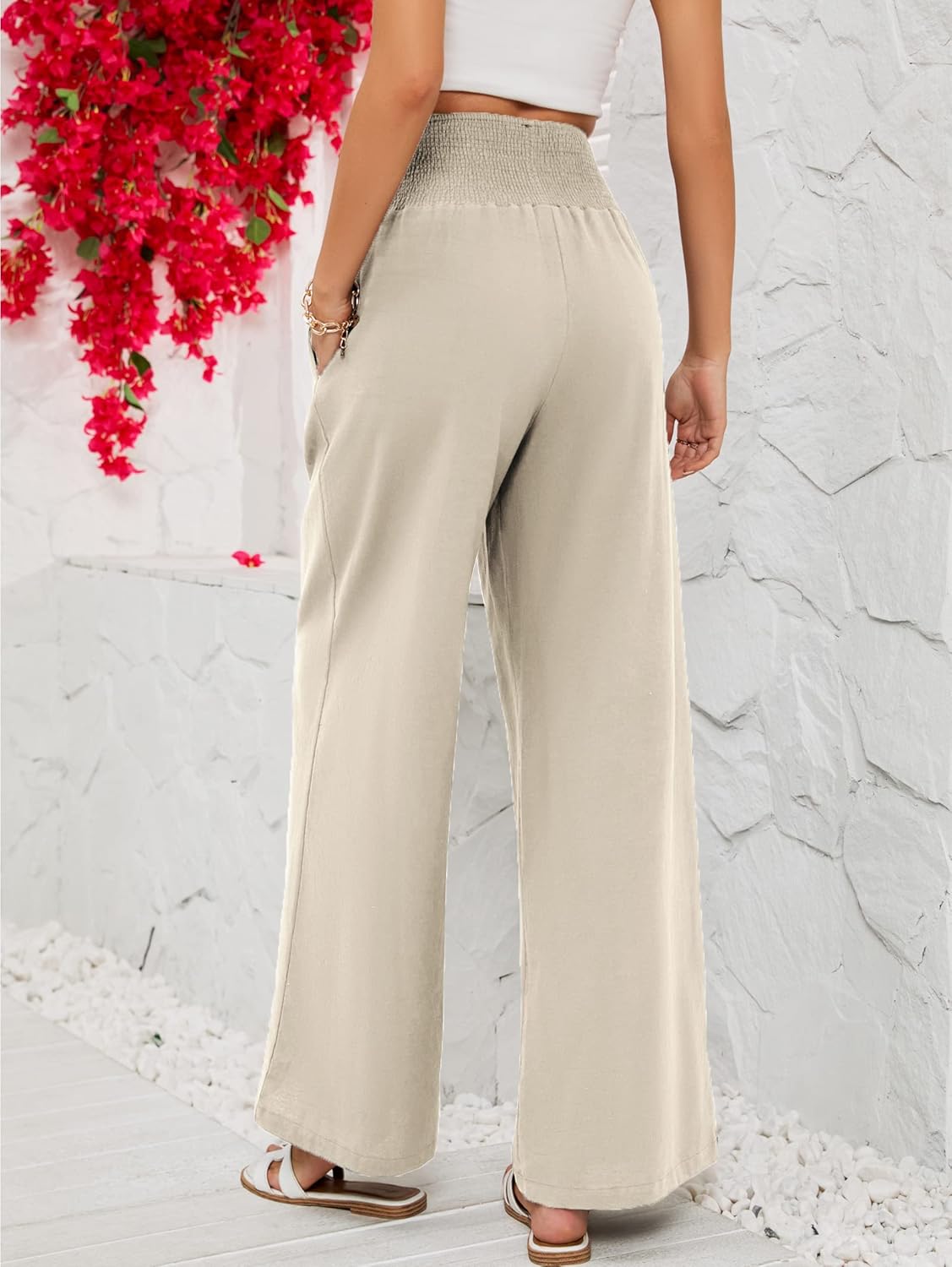 Noémie Pantalone Palazzo Donna in Lino – Pantalone Largo a Vita Alta con Tasche