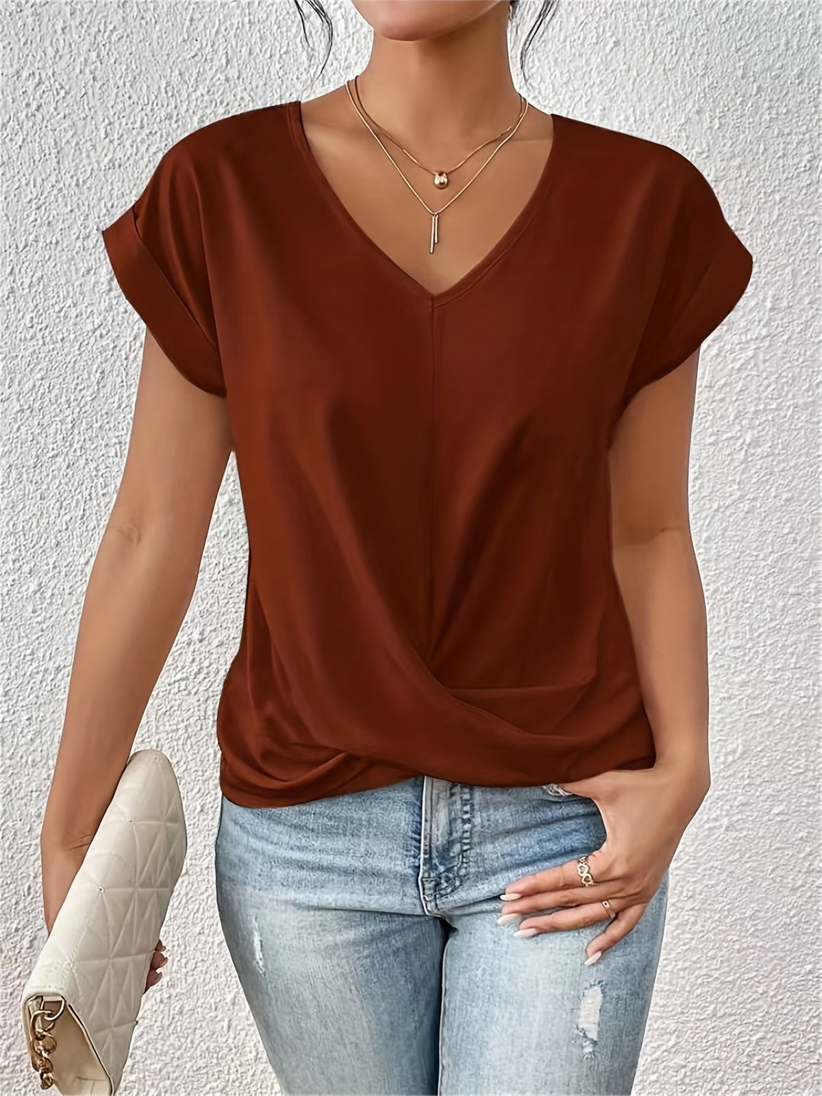 Yasmine Top Damen – V-Ausschnitt mit Schleifendetail, eleganter Drapierung & bequemer Schnitt