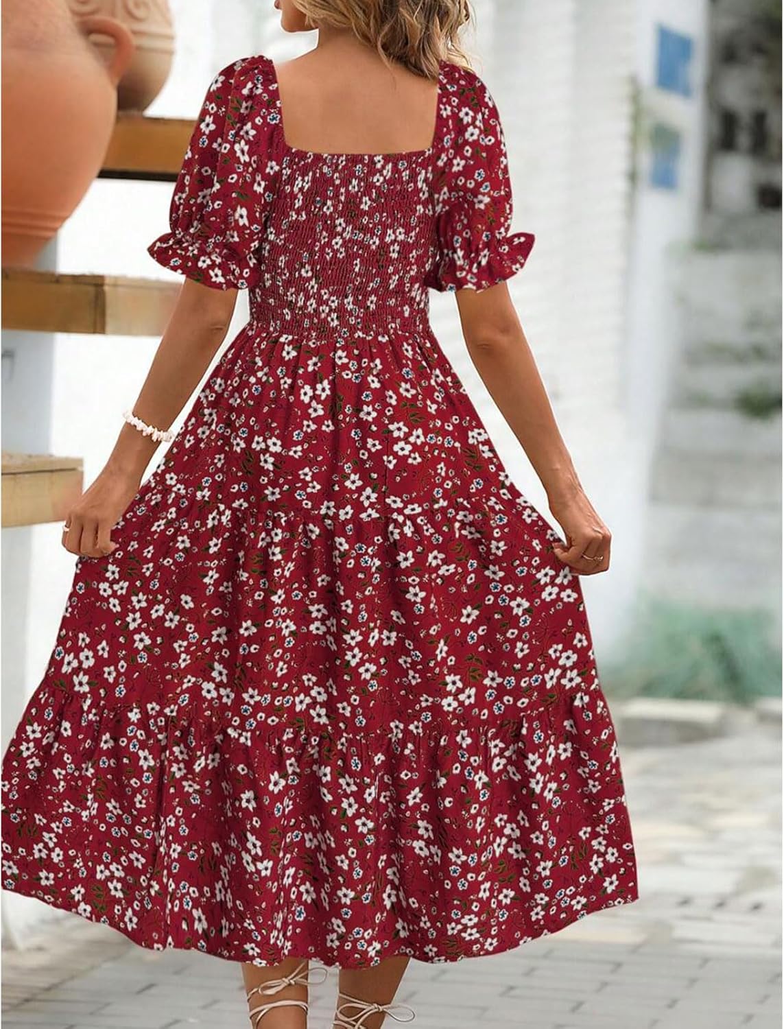 Angeli Damenkleid mit Blumenmuster – Puffärmel, Gebundene Taille, Mini-Schnitt Schick im Sommer