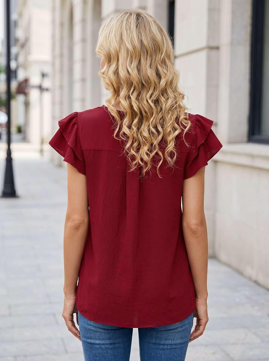 Camille Blouse Women – Elegant High Neck Ruffles Short Sleeves Chic Summer Top